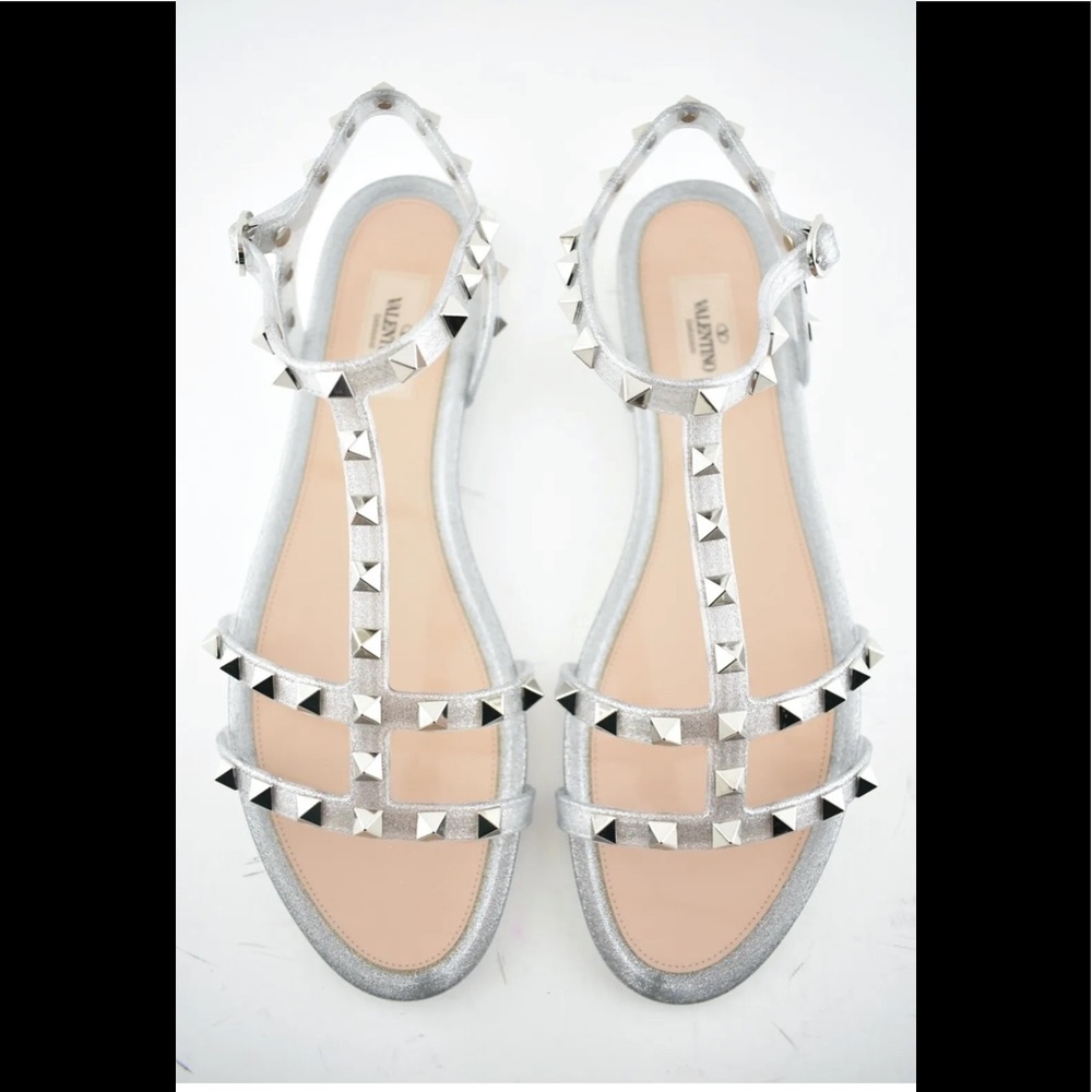 Silver Jelly Rockstud Glitter Pvc Stud Caged Ankle Strap Slide Flat 36 Sandals